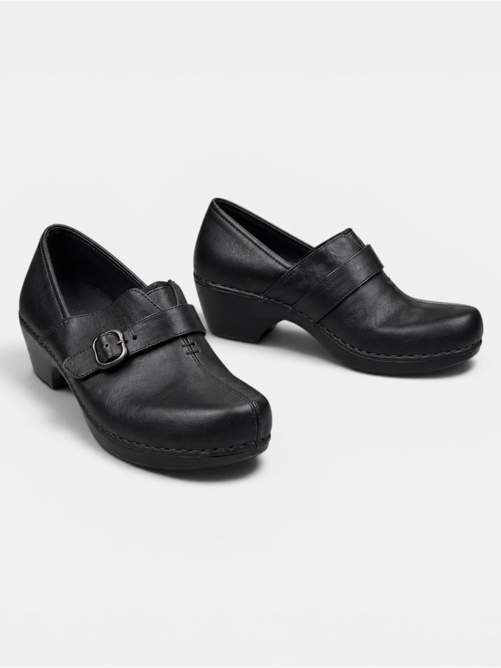 Dansko Tamara Black Leather Buckle Clogs EU 40 US 9.5–10 Comfort Neutral